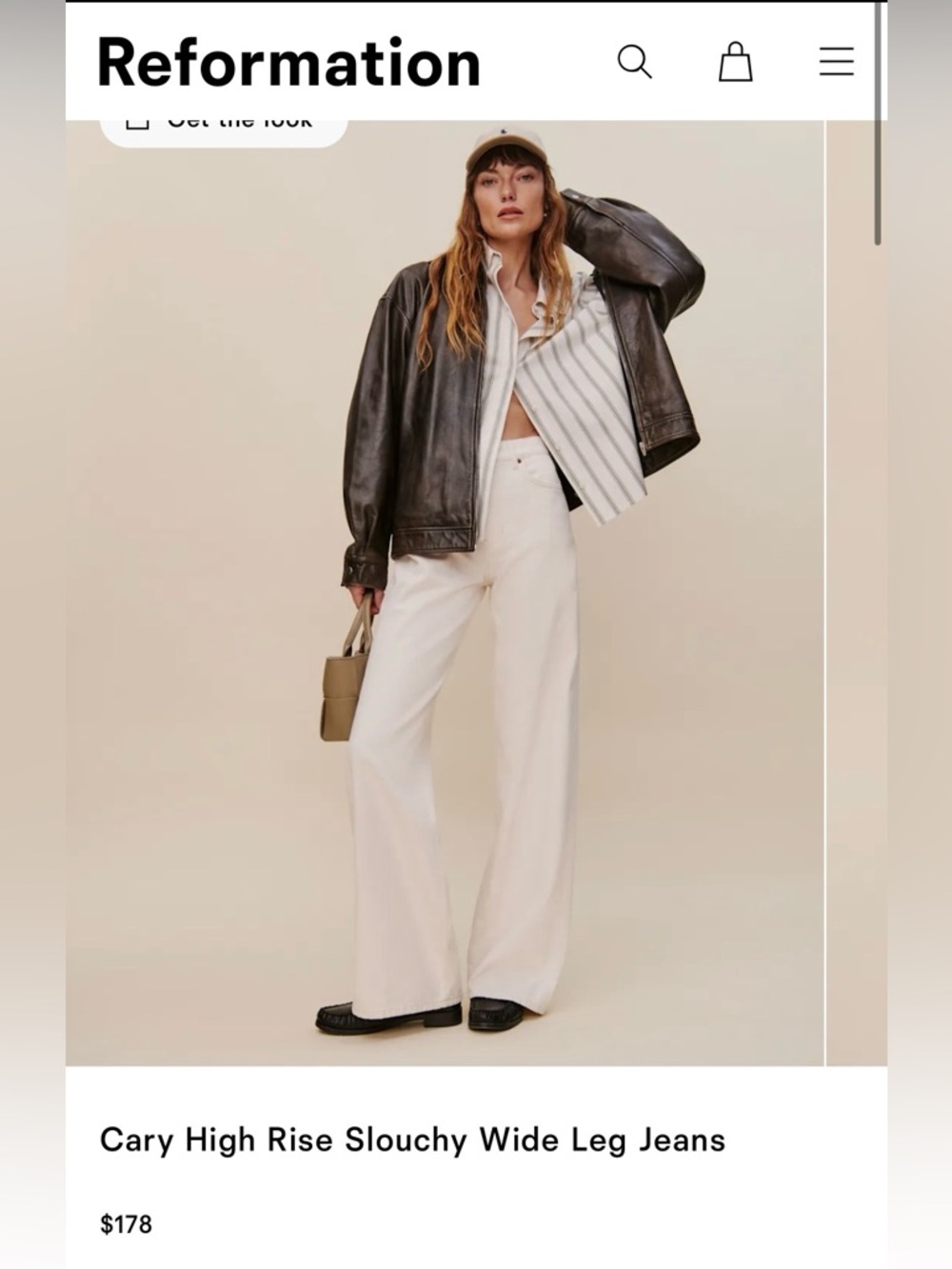 REFORMATION Cary High Rise Slouchy Wide Leg Jeans Online $178 Neutral W25